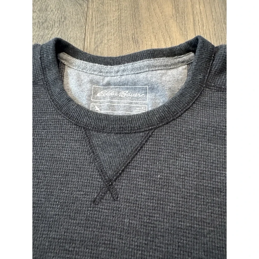 Eddie Bauer Mens XL Thermal Crew‎ Neck Shirt  Charcoal Grey Waffle Knit Casual